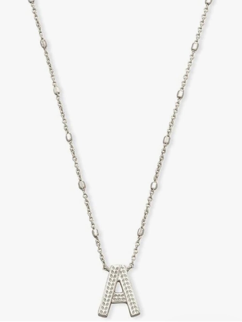 Kendra Scott Letter A Pendant Initial Necklace + KS Bag-Rhodium-Plated Brass